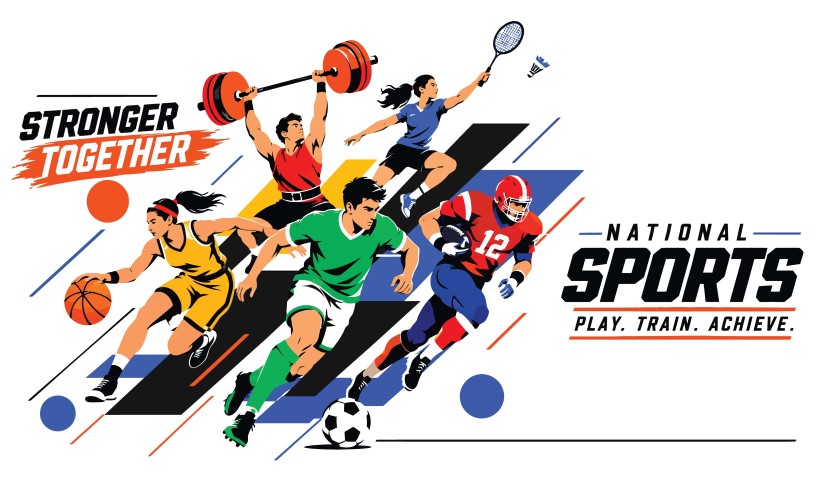 Group of active athletes training for national sports championship.