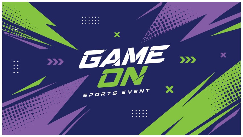 Dynamic sports event background with abstract graphic elements.