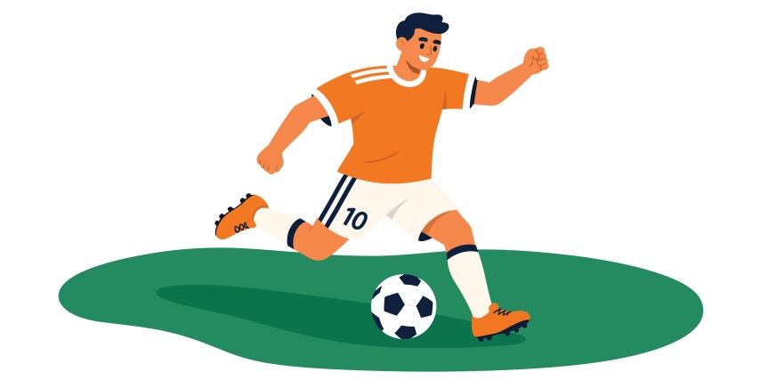 Soccer player kicking the ball.