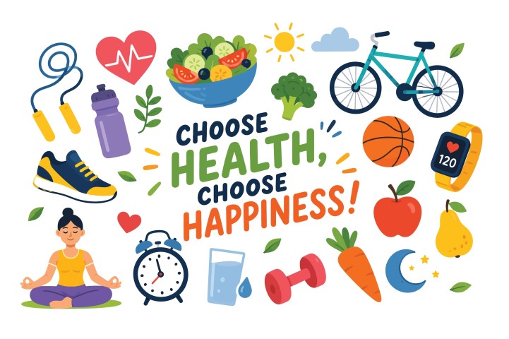Health and wellness lifestyle elements set.