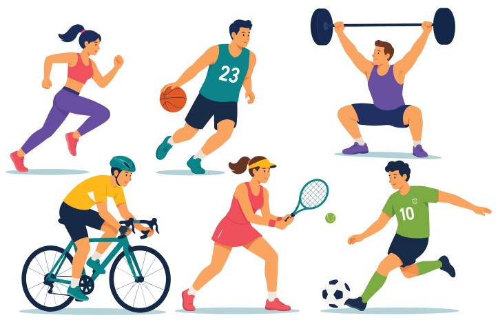 Active people practicing various sports set.