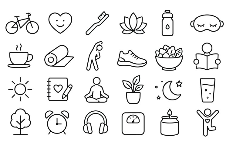 Set of healthy lifestyle and sport line icons.