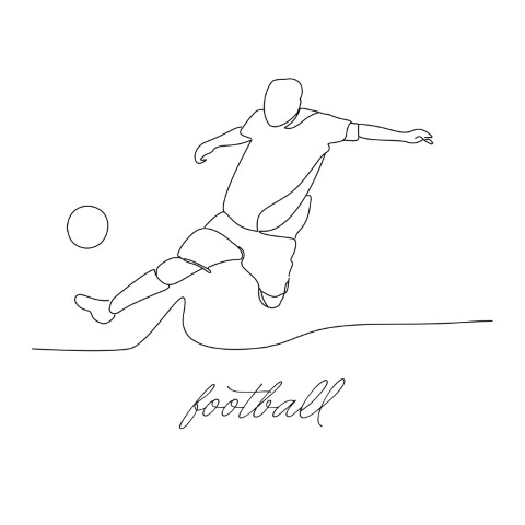An aesthetic design depicting the theme of football with a simple line. A football figure in a natural flow.