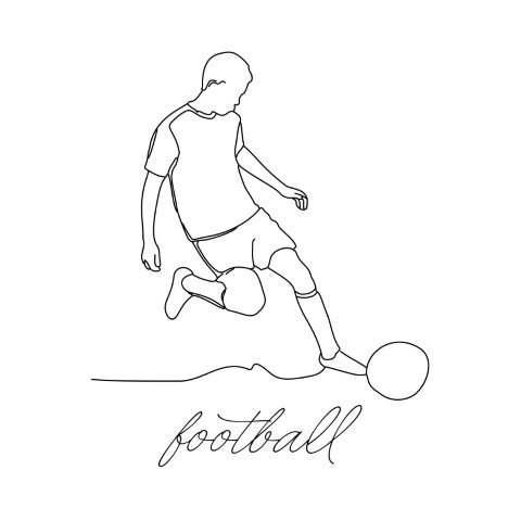 A stylish and simple drawing that tells the game of football with a single linear flow.