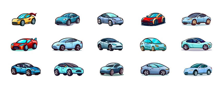 Big set of isolated electric car vector icons.