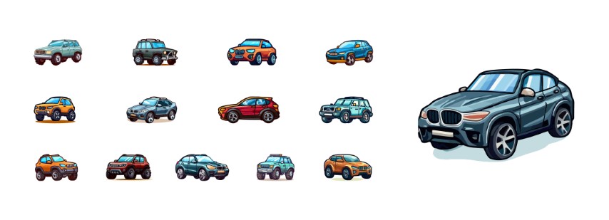Big set of isolated SUV vector colored icons.