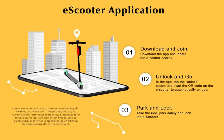 e-scooter and rental app. Vector.