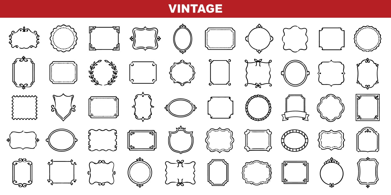 Vintage frames and retro borders icon collection.